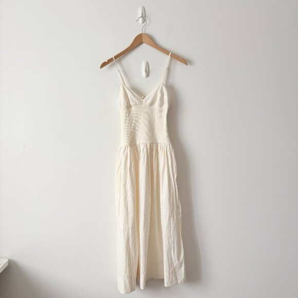 Zara Poplin Midi Dress NWT Beige White Size Small - Picture 4 of 8